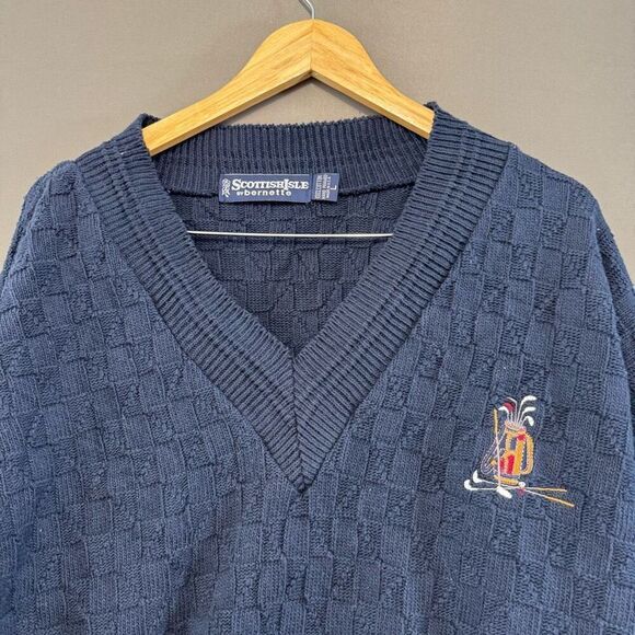 Scottish Isle By Bernette Men’s V-Neck Sweater Size Large Vintage Made In USA - Picture 2 of 9